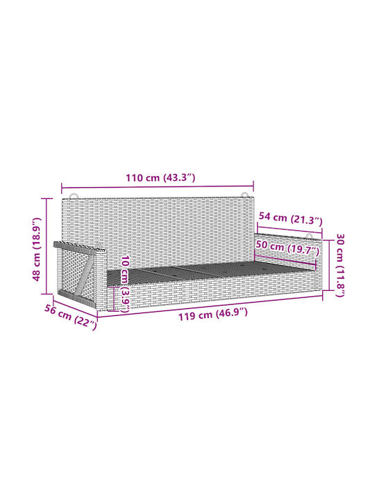 Leagăn suspendat 2 sloturi Rattan Maro Rezistență până la 110kg L119xL56xH48cm
