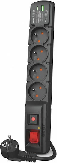 Acar Πολύπριζο Aσφαλείας 4 Θέσεων με 1 USB-A, 1 USB-C και Καλώδιο 5m Γαλλίας (Type E)