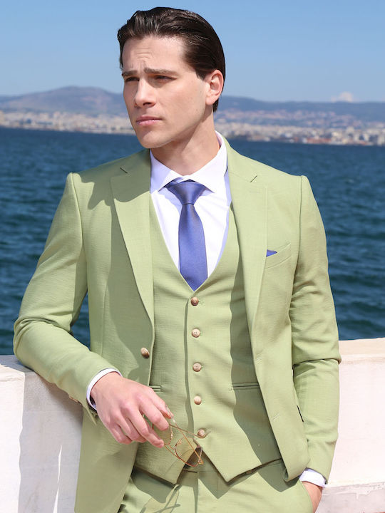 Tresor Men's Suit with Vest Lime