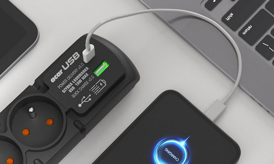 Acar Πολύπριζο Aσφαλείας 4 Θέσεων με 1 USB-A, 1 USB-C και Καλώδιο 3m Γαλλίας (Type E)