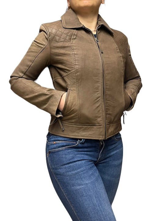 MARKOS LEATHER Women's Short Lifestyle Leather Jacket for Winter CAFE