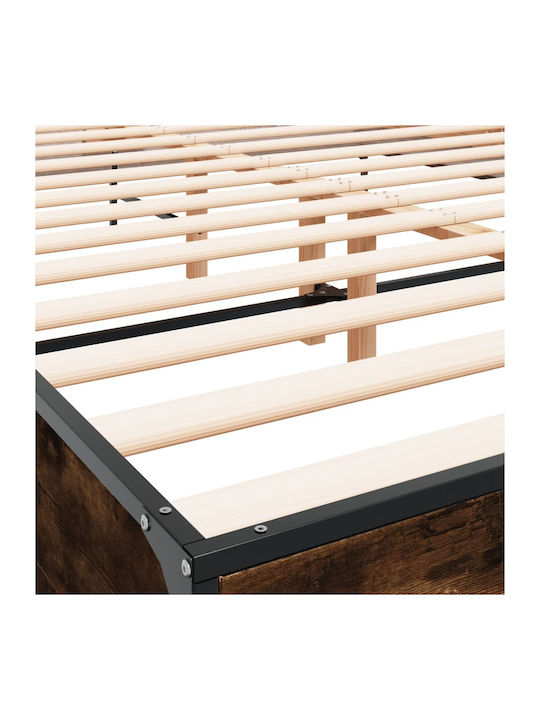 Double Wooden Brown Bed with Slats for Mattress 160x200cm