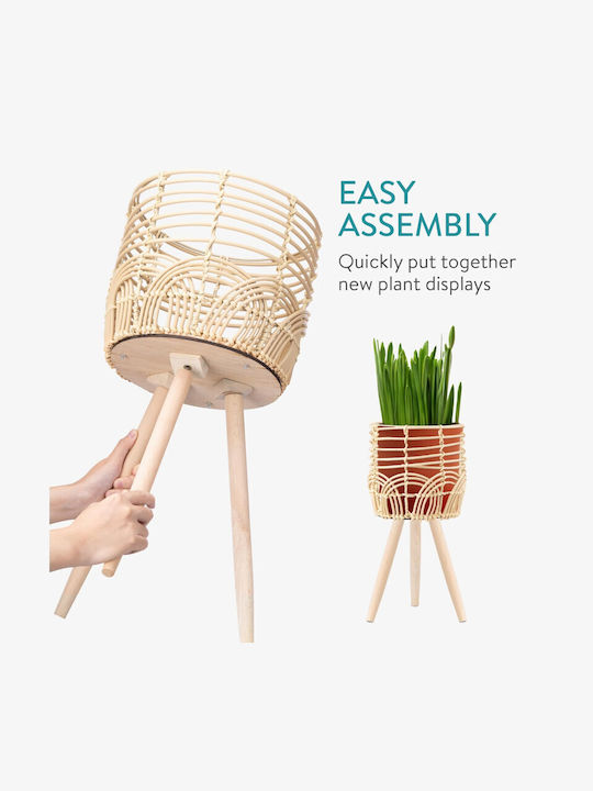 Navaris Planter Rattan Beige with Stand