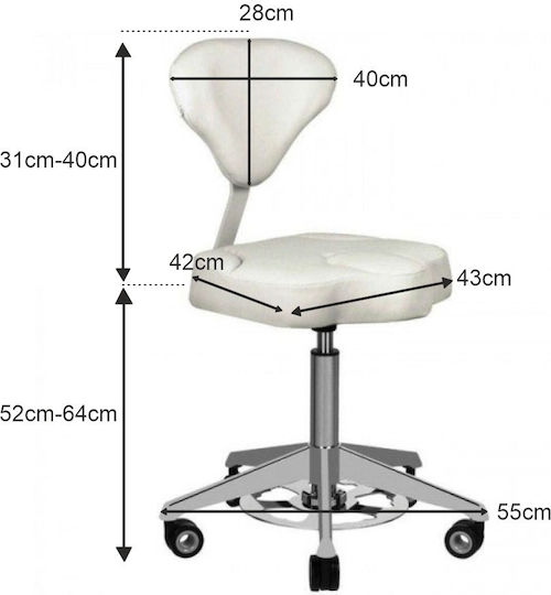 Salon Stools Wheeled Stool with Backrest White