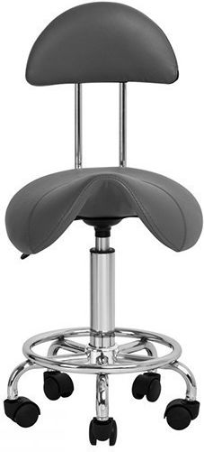 Salon Stools Τροχήλατο Σκαμπό με Πλάτη Γκρι