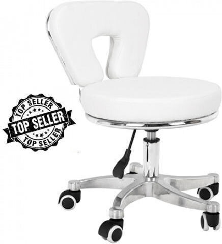 Salon Stools Wheeled Stool with Backrest 36cm White