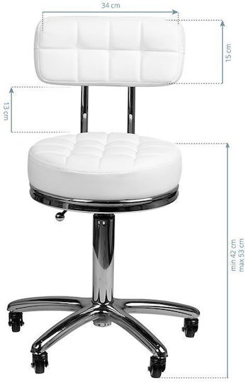 Salon Stools Τροχήλατο Σκαμπό με Πλάτη και Ύψος 50εκ. Λευκό
