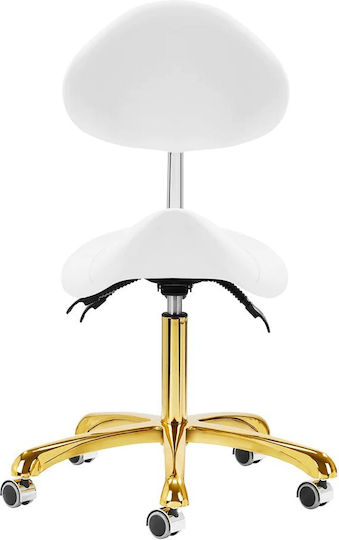 Salon Stools Wheeled Stool with Backrest Gold white-0147847