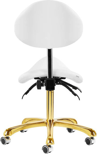 Salon Stools Wheeled Stool with Backrest Gold white-0147847