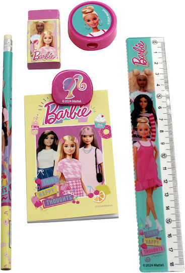 Gim Barbie Παιδικό Σετ Γραφικής Ύλης με Μολύβι, Ξύστρα, Γόμα, Χάρακα, Μολυβοθήκη και Ξυλομπογιές