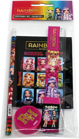 Gim Rainbow High Set de Papetărie pentru Copii cu Creion, Așcutitoare, Radieră, Caiet de Notițe și Riglă
