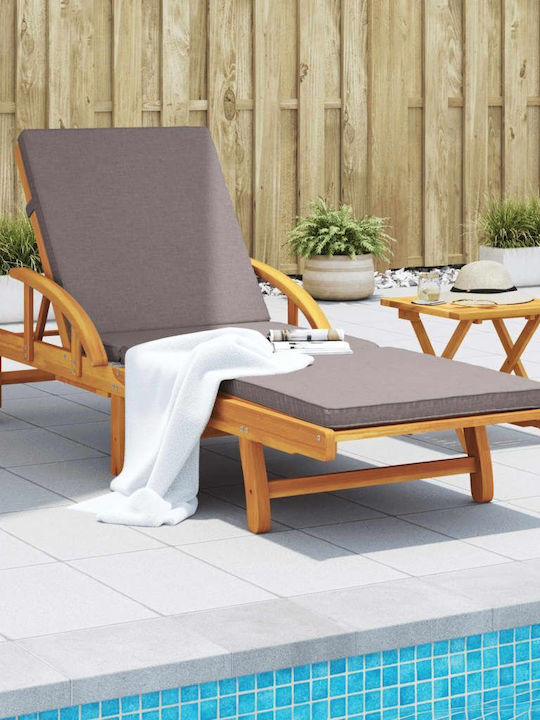 Deckchair Wooden with Cushion & Wheels Brown with Table 200x68x30cm.