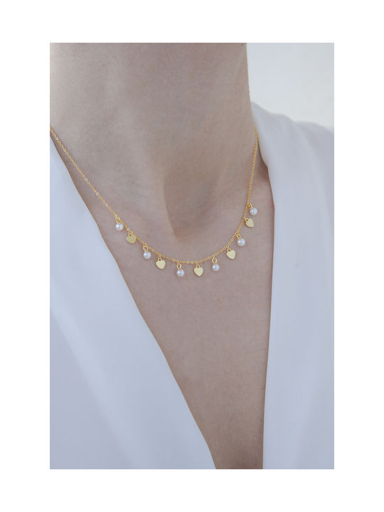 Kritsimis Necklace with design Heart from Gold Plated Silver with Pearls