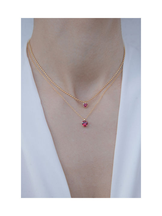 Kritsimis Simple Necklace with design Heart from Pink Gold Plated Silver