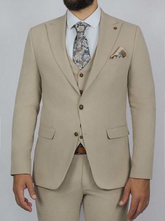 RIC. Men's Winter Suit with Vest Beige