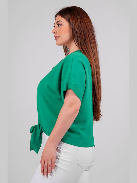 Lovesize Damen Bluse mit V-Ausschnitt Green