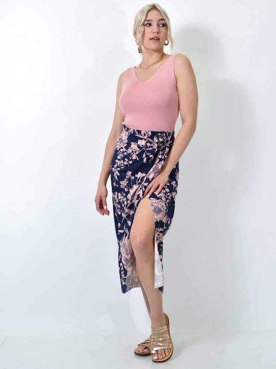Maxi Rock Umschlag Blumen Blue