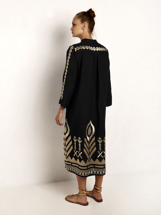 Greek Archaic Kori Summer Midi Dress Black/Gold