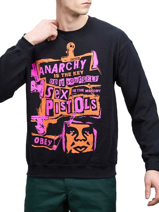 OBEY Men Anarchy Basic Crew Fleece - BLACK - 111743379