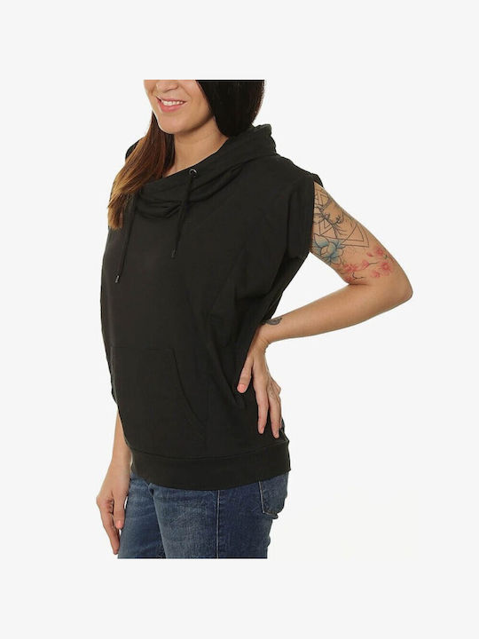 URBAN CLASSICS Women Sleeveless Terry High Neck Hoody - BLACK - TB1211-BLK