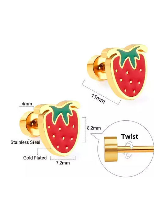 Hypoallergenic Kids Earrings Strawberry 316L Steel Gold Bode 02400 Hypoallergenic Kids Earrings Strawberry 316L Steel Gold Bode 02400