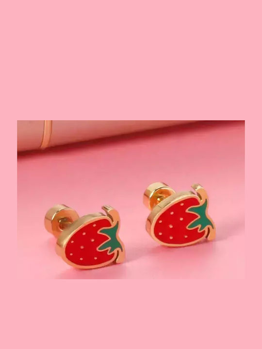 Hypoallergenic Kids Earrings Strawberry 316L Steel Gold Bode 02400