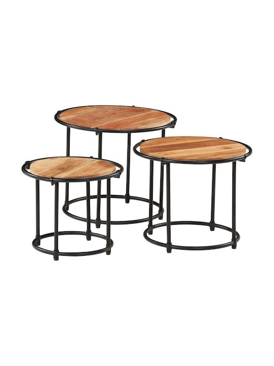 Set Zigon Rotund Din Lemn Masiv De Acacia 3 Buc M55xL55xH46cm