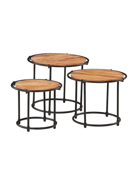 Set Zigon Rotund Din Lemn Masiv De Acacia 3 Buc M55xL55xH46cm