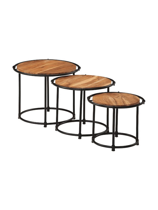 Set Zigon Rotund Din Lemn Masiv De Acacia 3 Buc M55xL55xH46cm