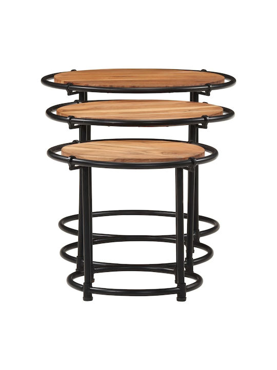 Set Zigon Rotund Din Lemn Masiv De Acacia 3 Buc M55xL55xH46cm
