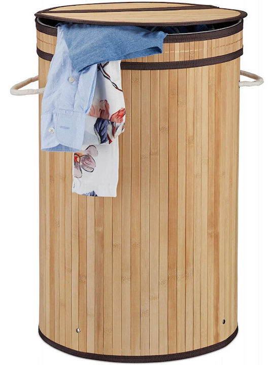 Relaxdays Wäschekorb Bamboo 65lt mit Deckel Beige