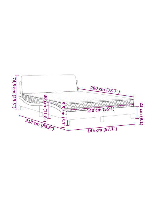 Bett Doppelbett Mit Stoff bezogen Blue mit Latten & Matratze 140x200cm