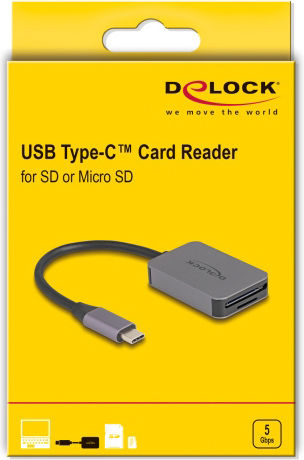 DeLock Card Reader Thunderbolt Thunderbolt 3 Type-C for /S/D/ / / / / / Gray