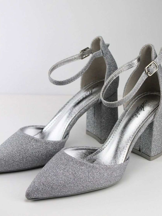 Silver Closed Back Heels with Strap