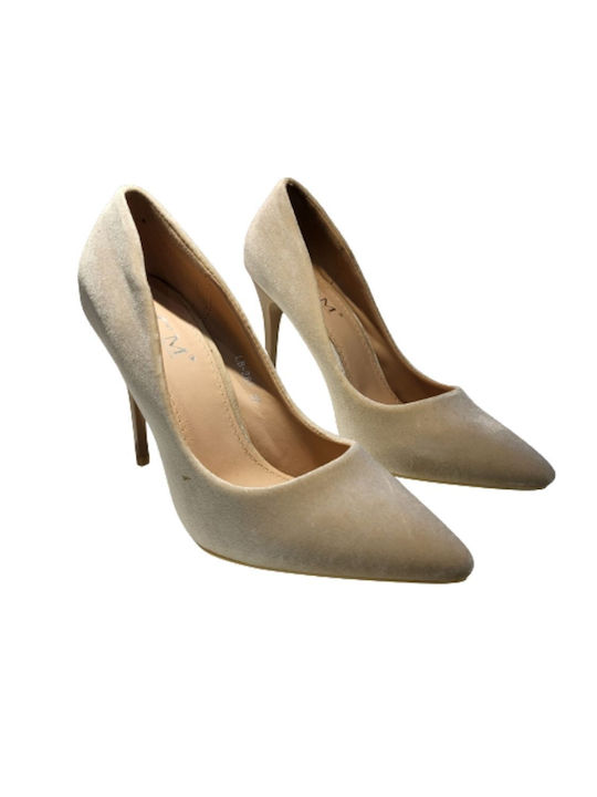 Women's velvet beige heel