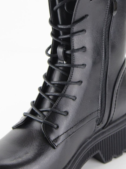 Black Ankle Boot with Laces and Zipper