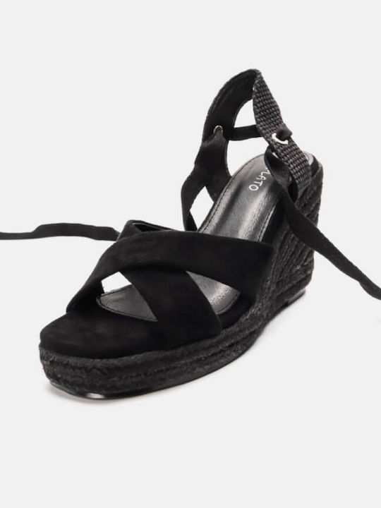 Schnür-Espadrille-Plateausandalen mit überkreuzten Riemen