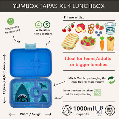 Container de alimente pentru copii Monte Carlo Blue Race Cars 4 Tapas Yumbox