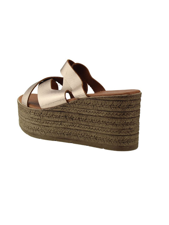 Platform slipper with straps in Mocca color