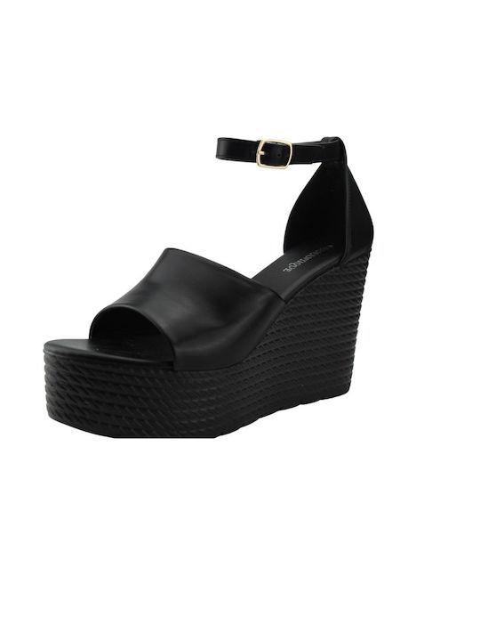 Leather Espadrille in Black with Strap