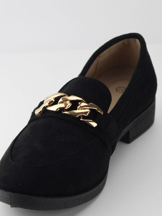 Black suede moccasin with golden buckle