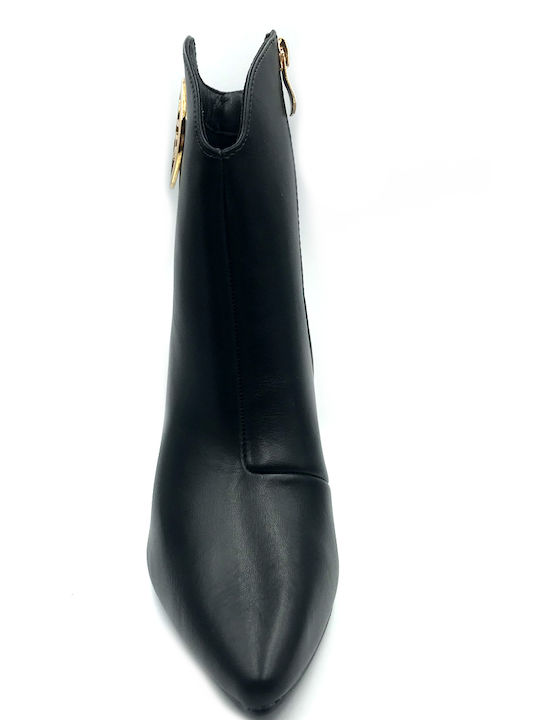 Black leatherette pointed boots with gold detailing