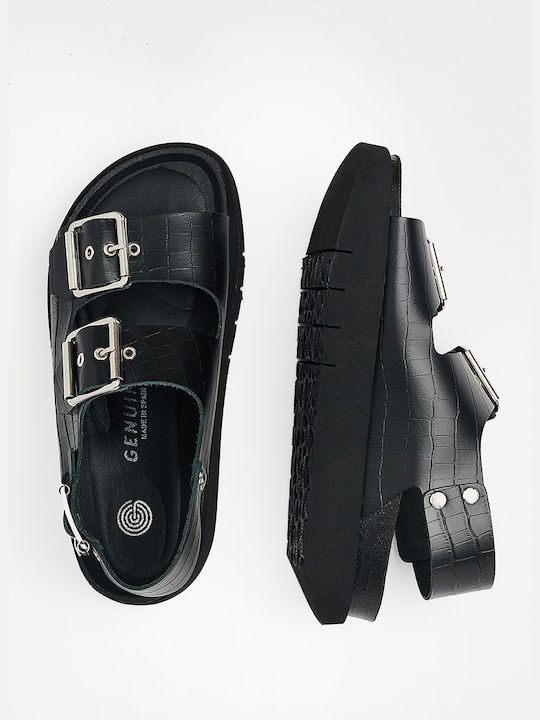 Leder Flache Sandalen für Damen Anatomisch in Schwarz Farbe
