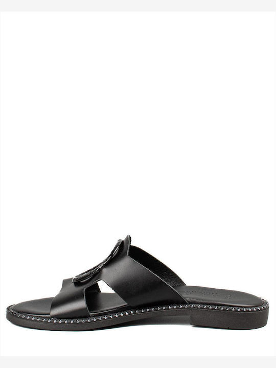 Leder Flache Sandalen für Damen in Schwarz Farbe