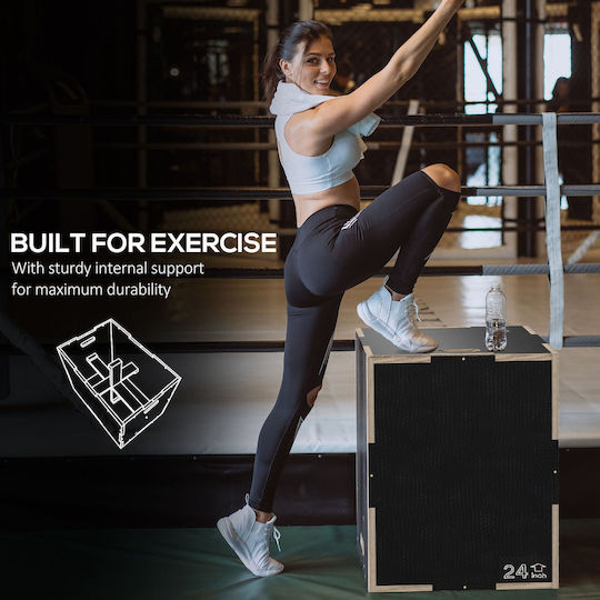 Sportnow Plyometric Jump Box 3 Ύψη Αντιολισθητικό Ξύλο 61-51-41cm Μαύρο