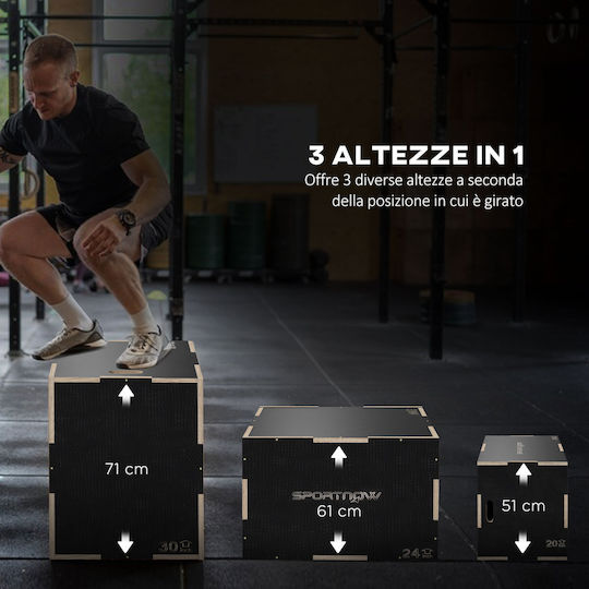 Sportnow Plyometric Jump Box 3 Ύψη Αντιολισθητικό Ξύλο 61-51-41cm Μαύρο