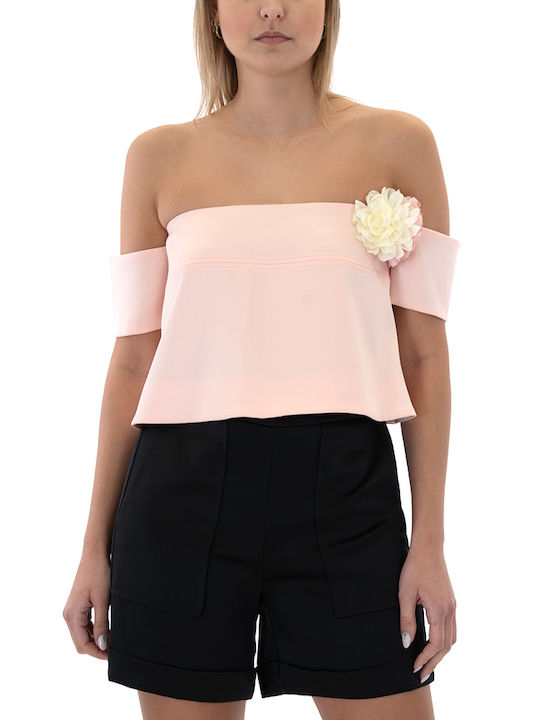 J'aime Les Garcons Damen Bluse Trägerlos Pink