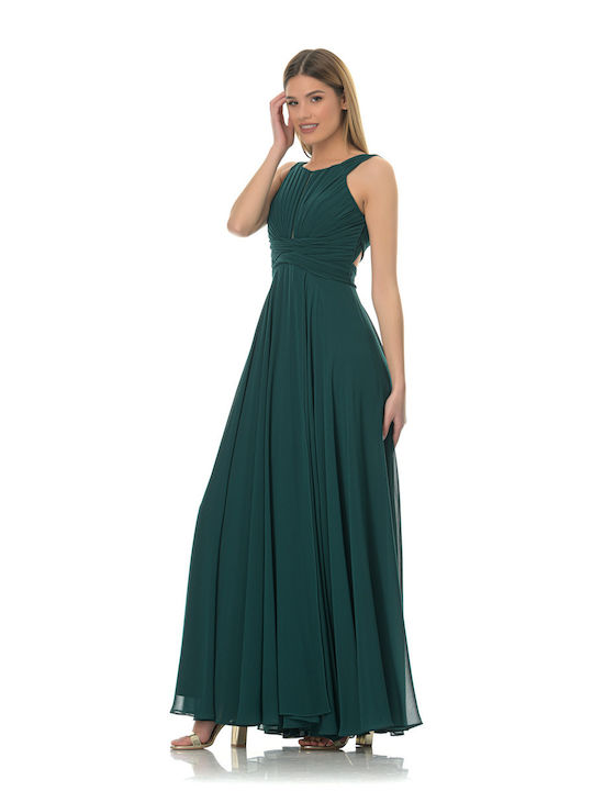 Farmaki Maxi Dress with Slit Petrol Blue