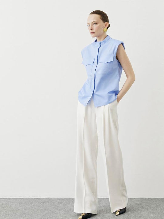 Sleeveless Women's Cotton Shirt Light Blue