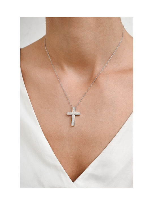 Kritsimis Women's White Gold Cross 14K Double Sided with Chain